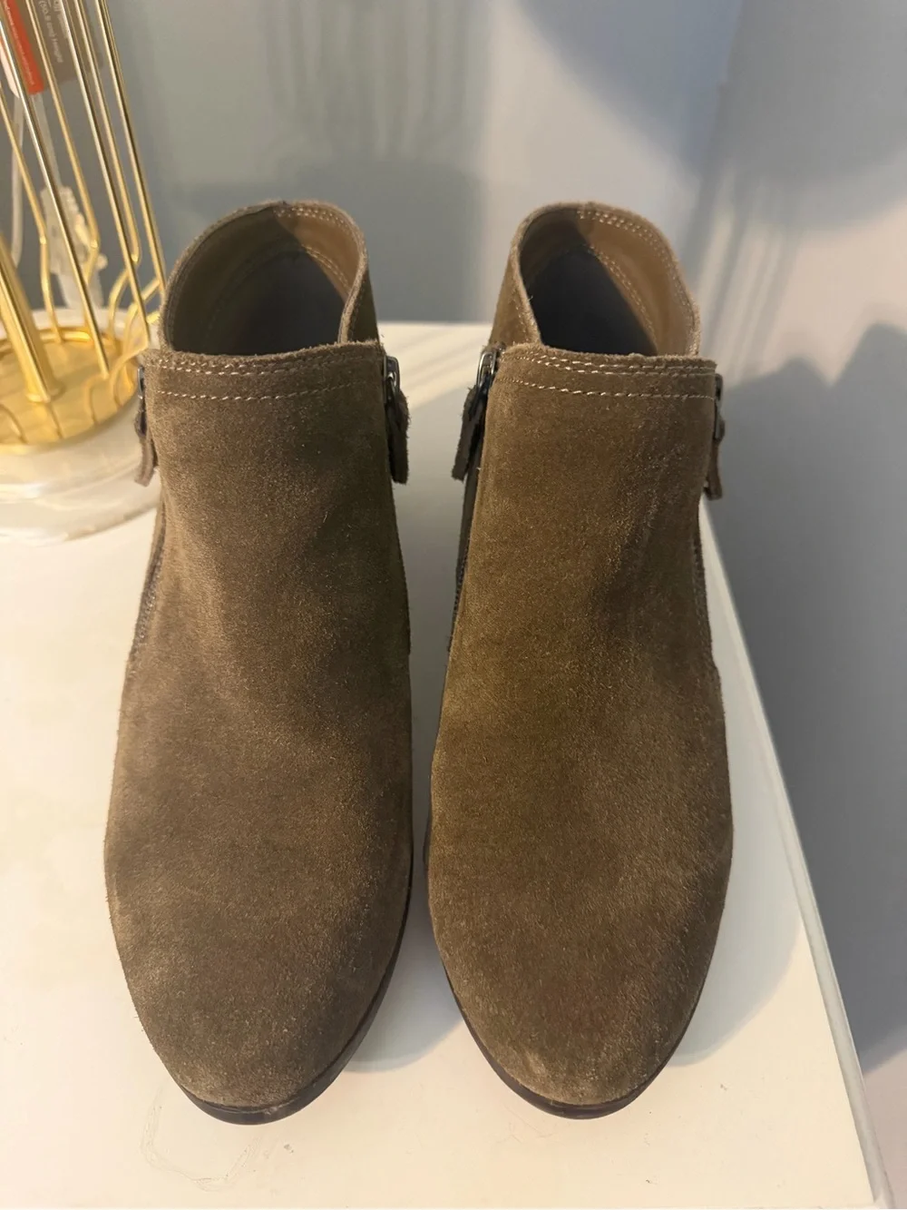 G.H. Bass & Co. Olive Suede Ankle Booties with Side Zip